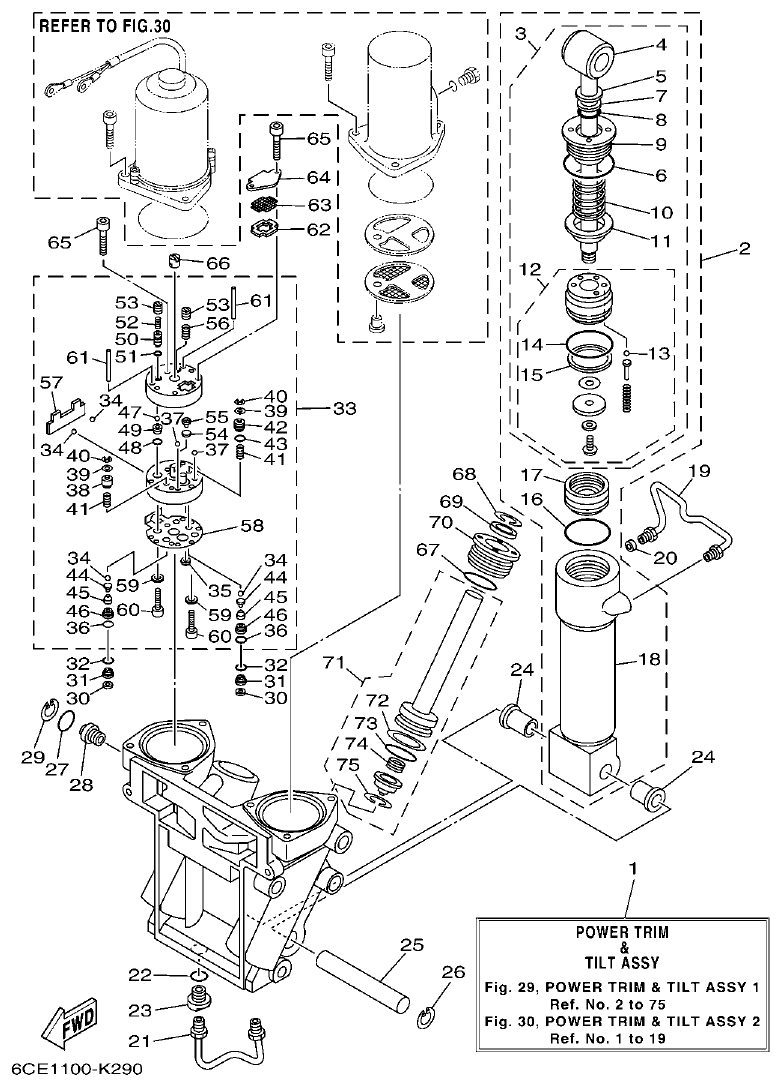 Yamaha F225FET, FL225FET POWER TRIM & TILT ASSY 1 parts diagram